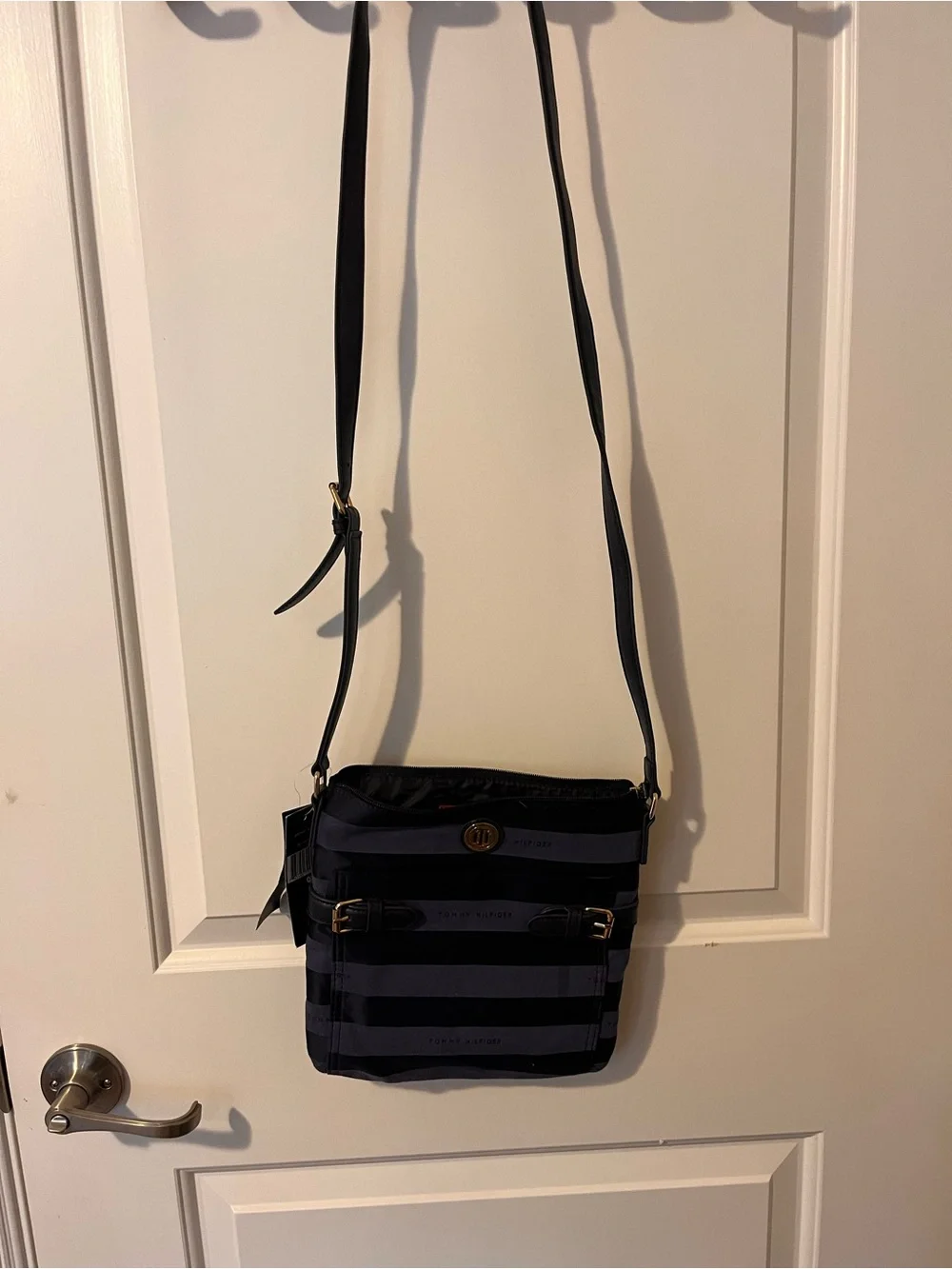 Tommy Hilfiger Navy and Dark Blue Striped Messenger Bag with clutch wallet